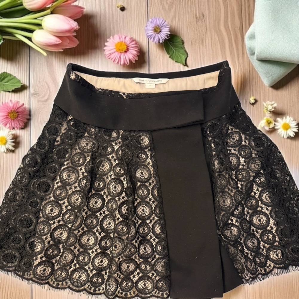 Diane Von Furstenberg Black Asymmetrical Skater Mini Skirt